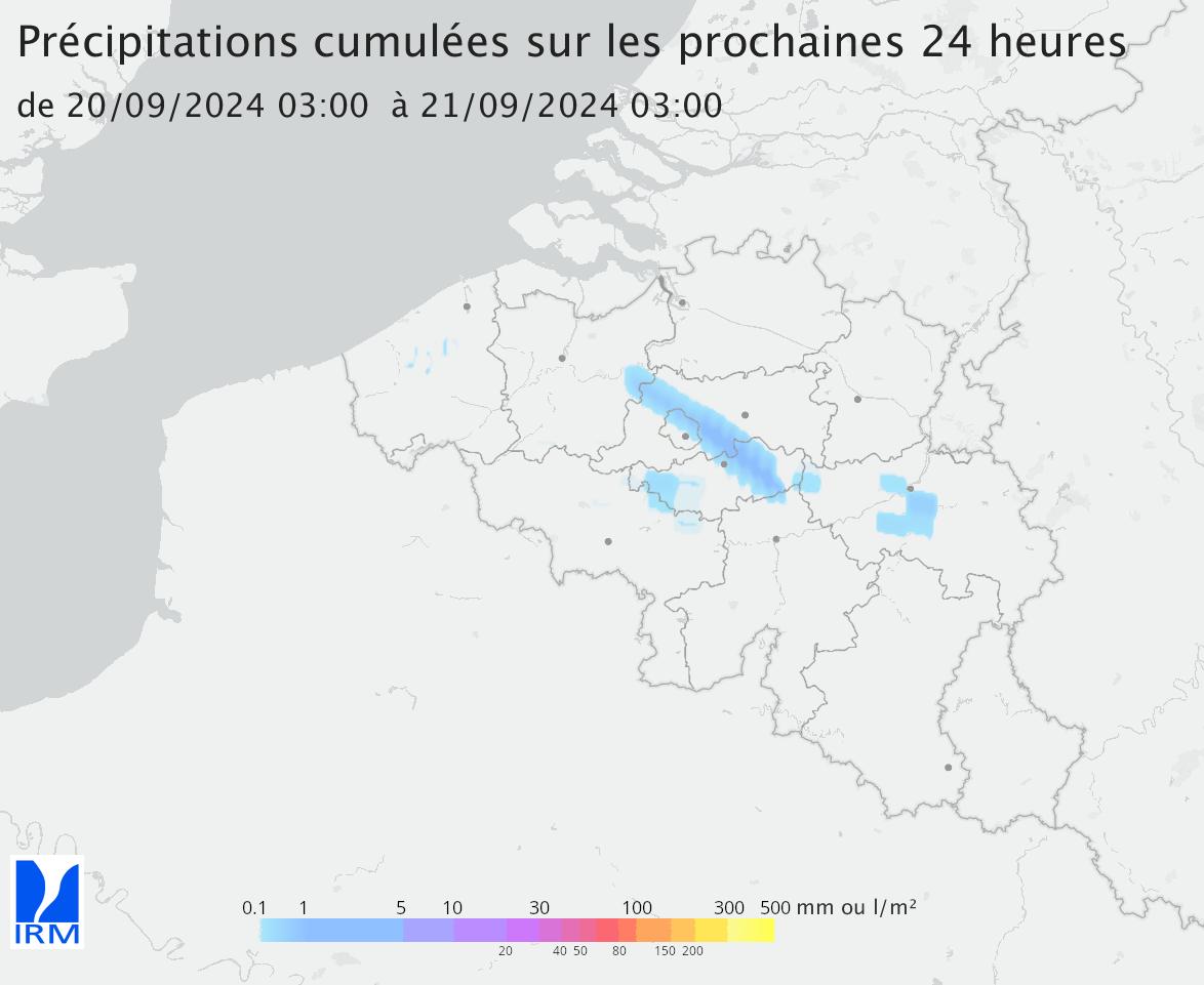 Cumuls des précipitations pour les 24 heures à venir