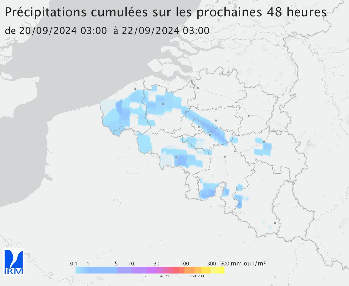 Cumuls des précipitations pour les prochaines 48 heures à venir