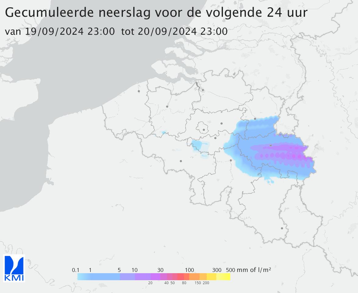 Verwachte neerslagtotalen volgende 24h